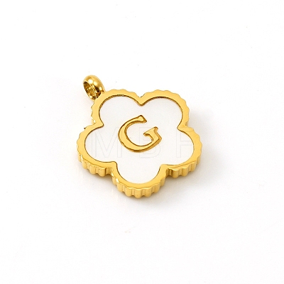 Golden Tone Stainless Steel Pave White Shell Letter Flower Charms PW-WGC5230-07-1