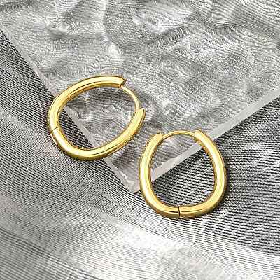PVD Vacuum Plating 202 Stainless Steel Huggie Oval Hoop Earrings LS-EJEW-H003-07G-06-1