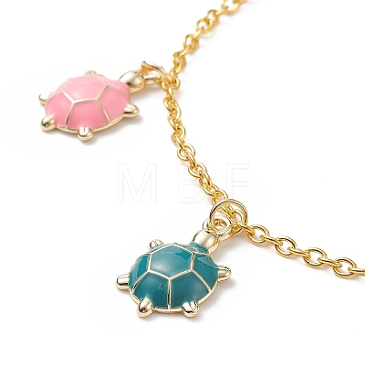 Alloy Enamel Tortoise Charm Bracelets with Iron Cable Chains for Women BJEW-JB09087-1