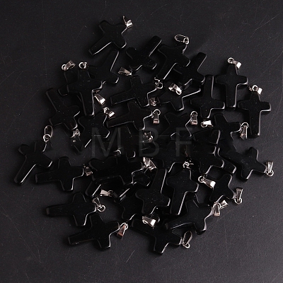 Natural Black Stone Pendants G-PW0006-02P-09-1