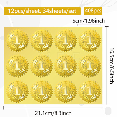 34 Sheets Number 1 Self Adhesive Gold Foil Embossed Stickers DIY-WH0509-041-1