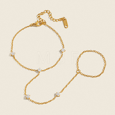 304 Stainless Steel Pave Clear Cubic Zirconia Hand Chain Ring Bracelets for Women LU5720-1