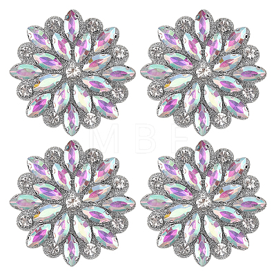 4Pcs Glass Rhinestone Flower Wedding Dress Accessories STIC-FG0001-11C-1