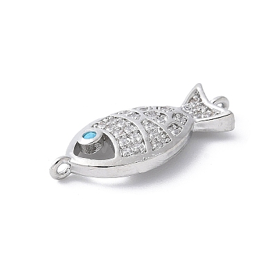 Brass Micro Pave Clear Cubic Zirconia Fish Links Connector Charms KK-K399-06P-1