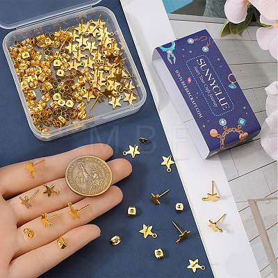 60Pcs 304 Stainless Steel Stud Earring Findings STAS-SC0021-31G-1