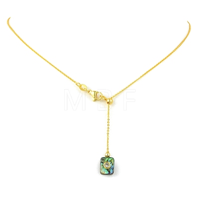 Natural Abalone Shell Geometric Pendant Lariat Slider Necklaces with Brass Cable Chain NJEW-JN06636-1