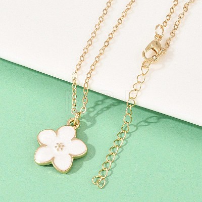 Alloy Enamel White Flower Pendant with Iron Chain Necklaces for Women NJEW-A066-04G-1