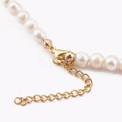 Brass Mariner Link Chain Necklaces & Natural Pearl Beaded Necklaces Sets NJEW-JN03332-1