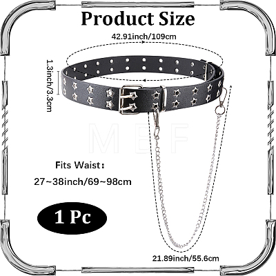 Gothic Alloy Chain Tassel Star Rivet PU Leather Waist Belts AJEW-WH20070-291B-1