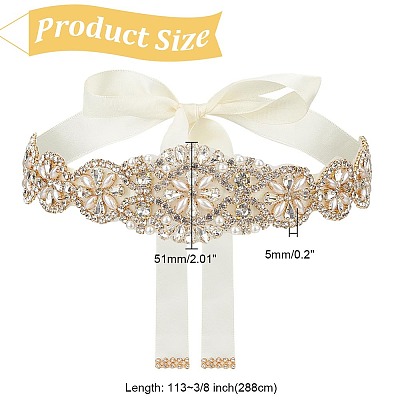 Brass Flower Bridal Belt with Glass Rhinestones for Wedding Dress AJEW-WH0455-006G-1