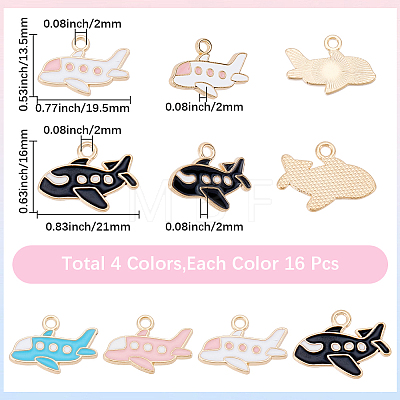 64Pcs 4 Styles Alloy Airliner Pendants ENAM-SC0008-01-1