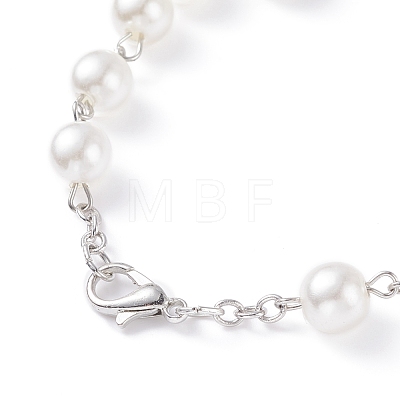 Religious Prayer Imitation Pearl Beaded Rosary Bracelet BJEW-O140-01P-1