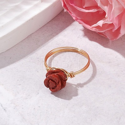 Valentine's Day Rose Natural Red Jasper Finger Rings RJEW-JR00813-03-1