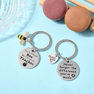 Teacher's Day Gift 201 Stainless Steel Flat Round with Word Keychains KEYC-FS0001-09-1
