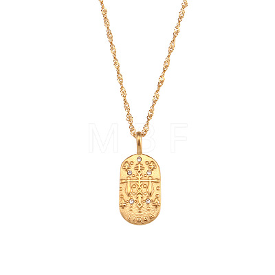 316L Surgical Stainless Steel Micro Pave Clear Cubic Zirconia Oval with Embossed Constellation Pendant Necklaces for Women Men WG0B2D7-07-1