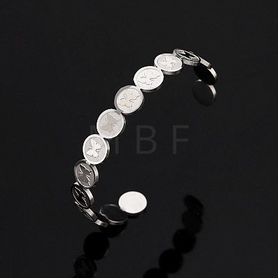 201 Stainless Steel Cuff Bangles for Women BJEW-T024-01D-P-1