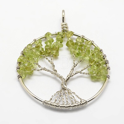 Tree of Life Natural & Synthetic Mixed Stone Bead Brass Wire Wrapped Big Pendants KK-L136-01-NR-1