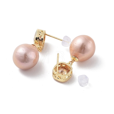 Natural Pearl Dangle Stud Earrings EJEW-P256-18G-1