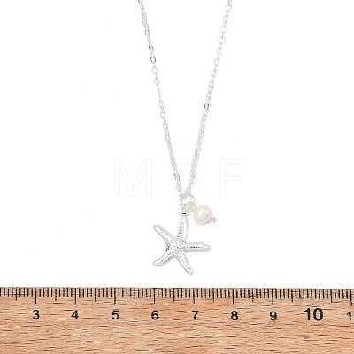 Ocean 304 Stainless Steel Starfish & Natural Pearl Pendant Necklaces for Women NJEW-JN06090-1