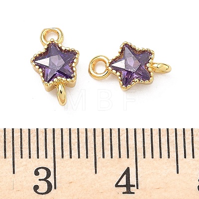 Brass Pave Cubic Zirconia Star Connector Charms KK-P348-08G-1