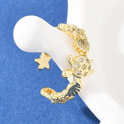 Brass Micro Pave Clear Cubic Zirconia Cuff Rings for Women RJEW-A088-04G-1