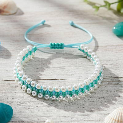 Imitation Pearl Round Beads Braided Bead Bracelets OE8448-1-1