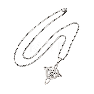 304 Stainless Steel Viking Knot Cross with Moon Pendant Necklaces for Men NJEW-S440-09P-1