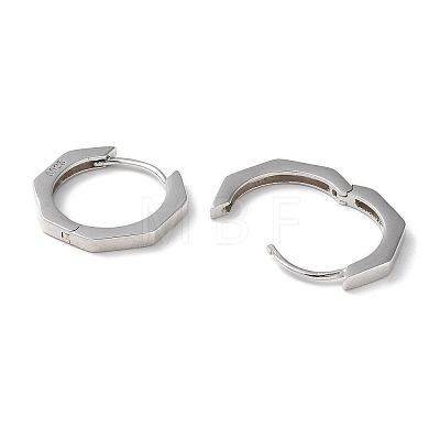 Rhodium Plated 925 Sterling Silver Octagon Hoop Earrings STER-D016-01P-1