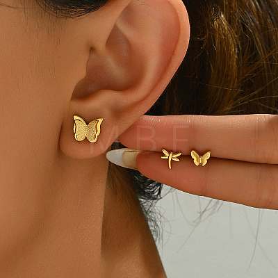 3 Pairs Fashionable 201 Stainless Steel Butterfly & Dragonfly Stud Earrings VU6612-1