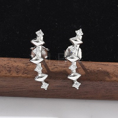 925 Sterling Silver Clear Cubic Zirconia Stud Earrings EJEW-Q032-01G-P-1