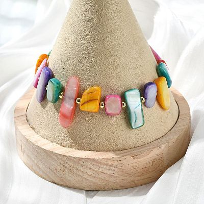 Dyed Natural Freshwater Shell & Brass Beaded Bracelets for Women BJEW-JB14027-1