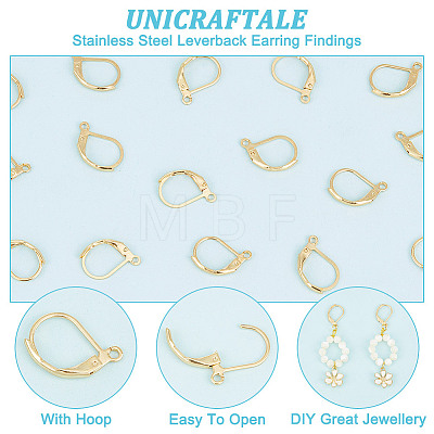 Unicraftale 304 Stainless Steel Leverback Earring Findings STAS-UN0003-40G-1