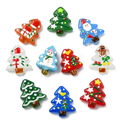 10Pcs 10 Colors Christmas Theme Handmade Lampwork Beads LAMP-CJ0002-52-1