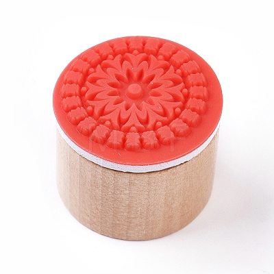 Floral Pattern Wooden Rubber Stamp AJEW-WH0109-97A-1