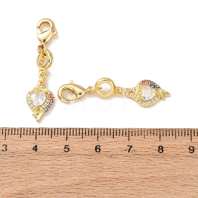 Fish Brass Micro Pave Clear Cubic Zirconia Pendant Decorations KK-T083-01N-G-1