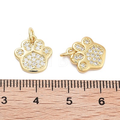 Paw Print Rack Plating Brass Micro Pave Cubic Zirconia Charms X-KK-G512-22G-1