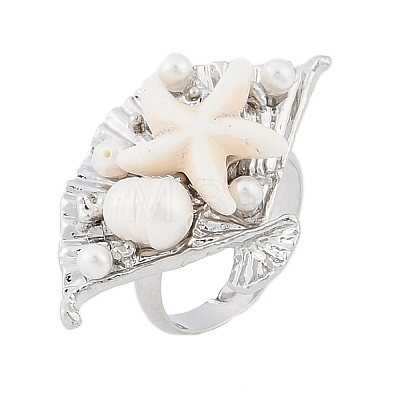 Shell Open Cuff Ring for Women RJEW-Z047-01P-03-1