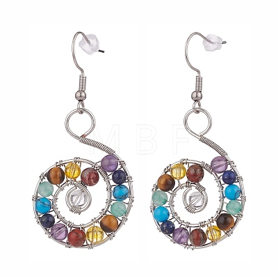 3 Pairs 3 Color Natural & Synthetic Mixed Gemstone Braided Vortex Dangle Earrings EJEW-JE04906-1