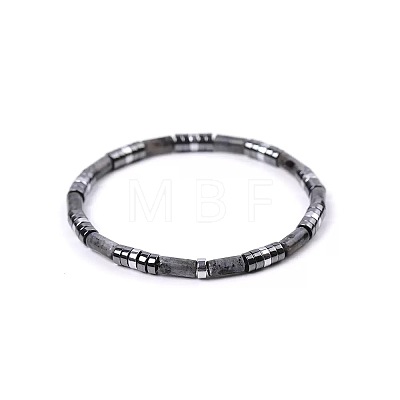 Bohemian Natural Labradorite & Platinum Synthetic Non-magnetic Hematite Beaded Stretch Bracelets for Women Men LS-NY1304-3-1
