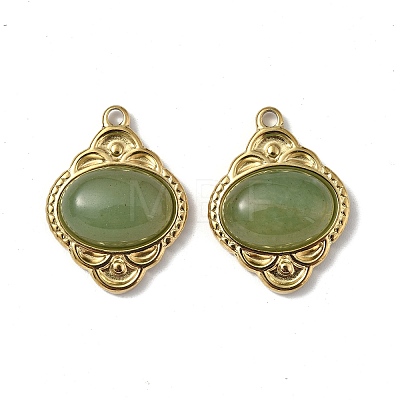 PVD Vacuum Plating 201 Stainless Steel Natural Green Aventurine Pendants STAS-C064-VC881-1