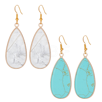 2 Pairs 2 Style Synthetic Turquoise & Natural Howlite Teardrop Dangle Earrings EJEW-AN0002-33-1