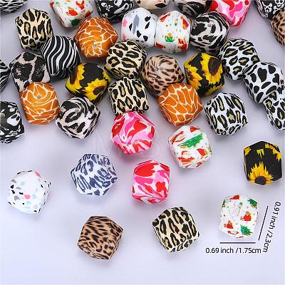 Colorful Pattern Printed Silicone Focal Beads SI-JX0022A-11-1