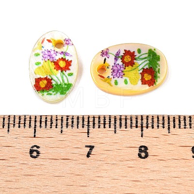 Natural Freshwater Shell Double Face Printed Oval Charms SHEL-T020-05F-1