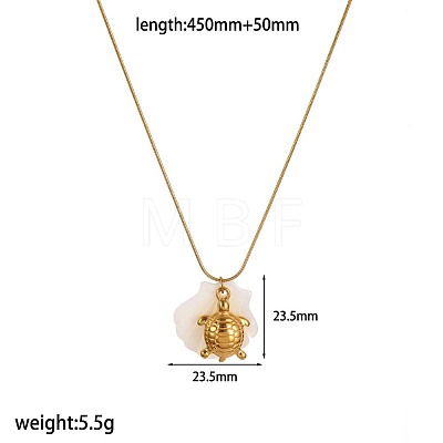 Summer Beach 304 Stainless Steel & Carved Natural Shell Pendant Necklaces for Women WG88CDD-05-1