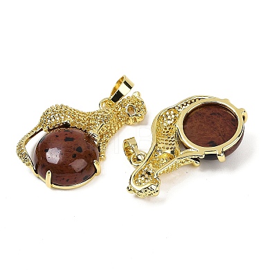 Gemstone Ball with Leopard Shape Brass Pendants KK-F887-04G-1