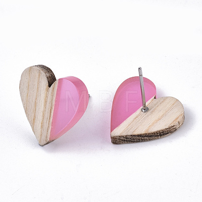 Transparent Resin & Wood Stud Earrings EJEW-N017-002A-D05-1