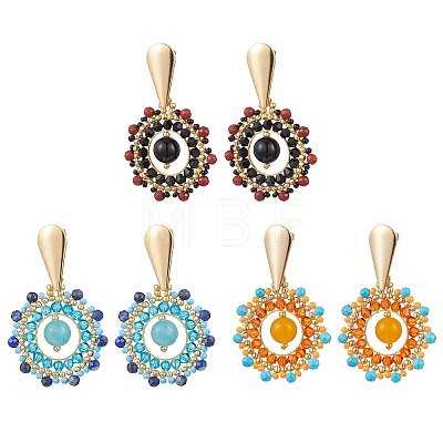 Natural Mixed Stone Boho Stud Earrings EJEW-MZ00281-1