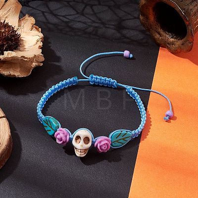 Adjustable Synthetic Dyed Turquoise & Magnesite Braided Bead Bracelets BJEW-JB10603-04-1