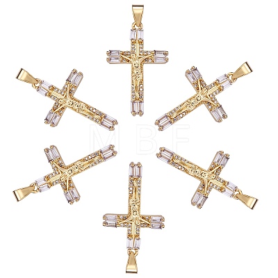 6Pcs Brass Micro Pave Clear Cubic Zirconia Pendants ZIRC-SZ0003-63-1