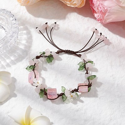 4Pcs Electroplated Natural Rose Quartz & Amethyst & Green Aventurine Olive Jade Chip Bead Braided Bead Bracelets for Women BJEW-TA00610-1
